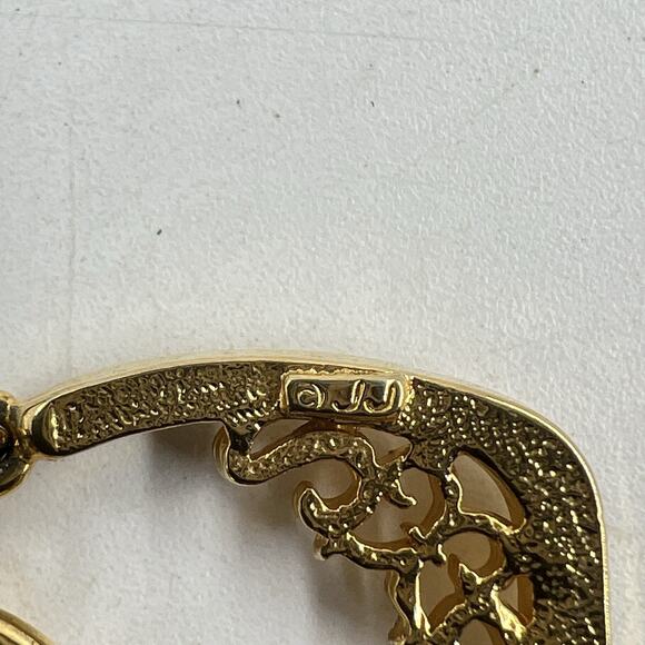 JJ Jonette Cat with Bird Cage Gold Tone Brooch Pin Vintage Jewelry Articulated - Picture 3 of 5